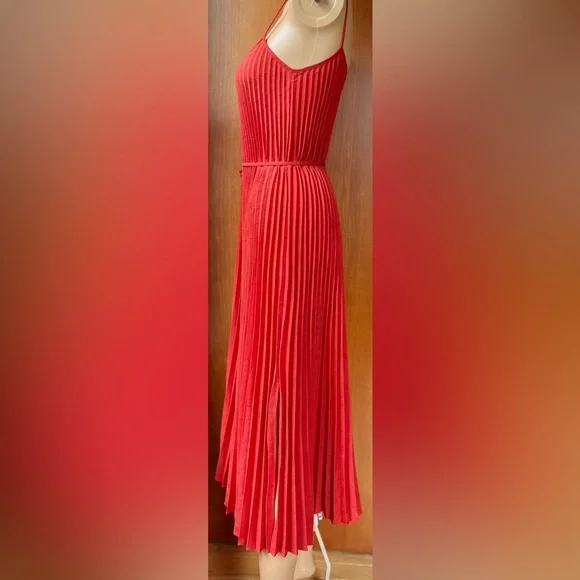 VINCE Crinkled Plissé-crepe Midi Dress In Papaya Women's Size Small - Picture 6 of 12